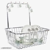 Stainless steel Limetro STEEL dish drainer, silver kitchen basket with detachable hanger and cutlery holder, ideal for drying dishes, made in India